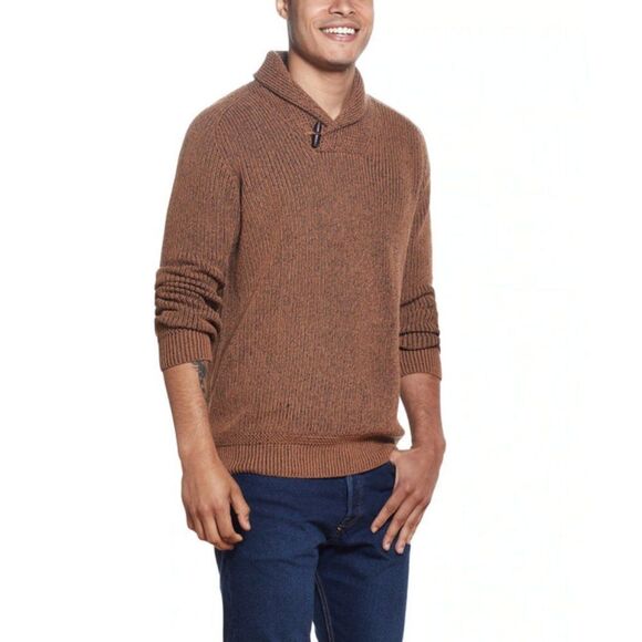 Weatherproof Vintage Shaker Toggle Shawl Collar Sweater in Brown Sugar - Picture 1 of 12